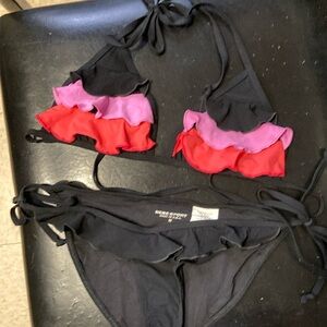 Black Bikini with Pink and Red Ruffles
